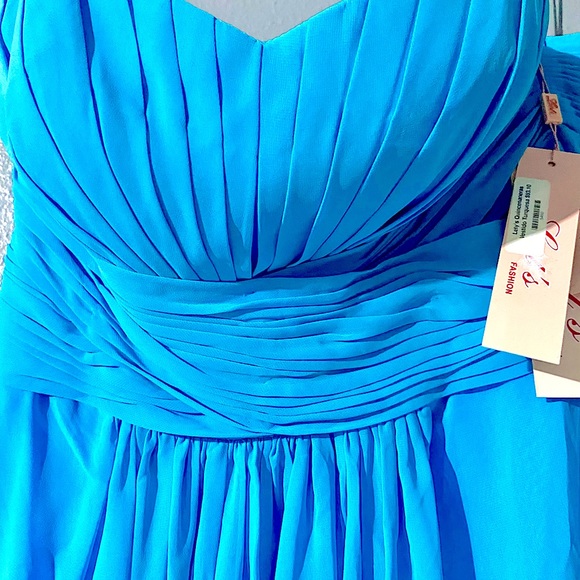 Turquoise short chiffon formal wear dress - Picture 2 of 8